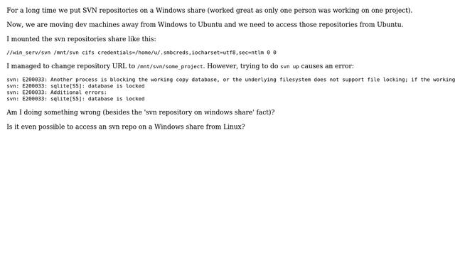 Access a subversion repository on a Windows share from Linux (2 Solutions!!) смотреть онлайн