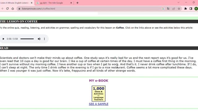 Listen A Minute English Listening Lesson on Coffee Google Chrome 2023 02 28 22 57 59 смотреть онлайн