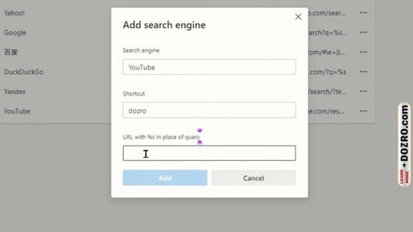 Change default Search Engine and Set Google and YouTube in Microsoft Edge on Windows PC