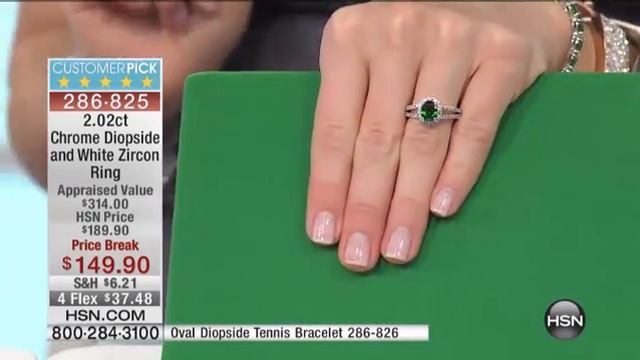 2.02ct Chrome Diopside, White Zircon Silver Ring смотреть онлайн