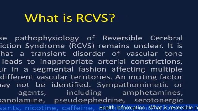 *Health information*: WHAT Í REVERSIBLE CEREBRAL VASOCONSTRICTIONS SYNDROME? смотреть онлайн