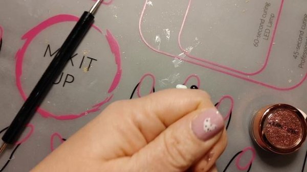 Chrome Lined Polka Dot Heart Nail Art Design