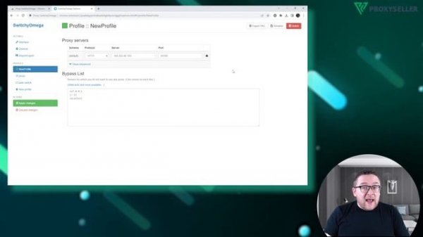 Proxy configuration in a Proxy SwitchyOmega extension