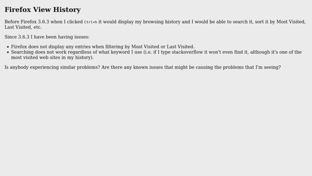 Is the view history in Firefox 3.6.3 broken or is there an "undocumented feature"? (2 Solutions!!) смотреть онлайн