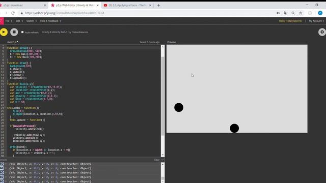 p5 js Web Editor Gravity & Velocity Ball Google Chrome 17 10 2018 20 10 42 смотреть онлайн