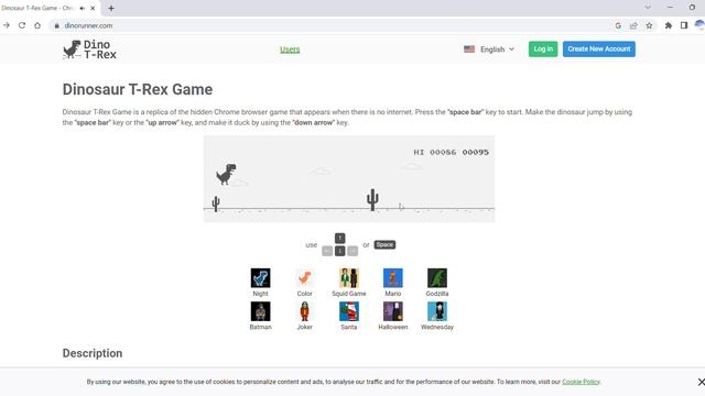 Dinosaur T-Rex Game (Google Chrome) смотреть онлайн