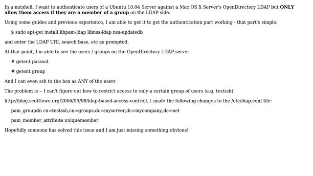 DevOps & SysAdmins: Ubuntu 10.04: Restrict LDAP Access by Group (OpenDirectory on Mac OS X Server) смотреть онлайн