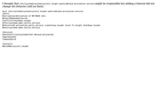 Unix & Linux: How to set timeout for the systemd start job "dev-md125.device" (mdadm)? смотреть онлайн