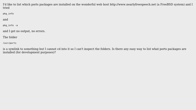 FreeBSD: listing installed ports (without root access) (2 Solutions!!) смотреть онлайн