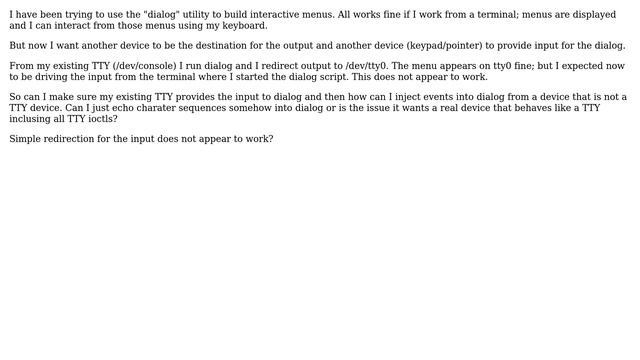Unix & Linux: redirect input from keypad/mouse to shell dialog curses gui смотреть онлайн