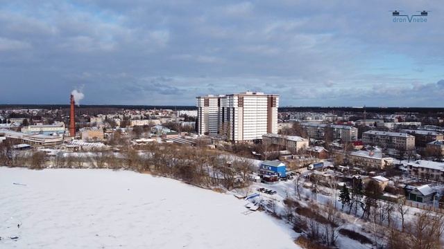 Старая Купавна вид с верху, зима. Новостройки Старой Купавны. Аэросъемка дроном (квадрокоптером)