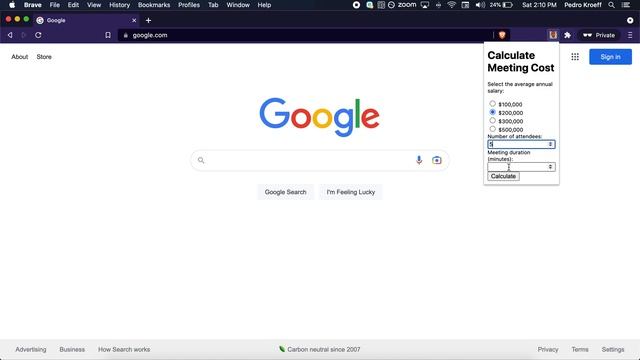 Recording Of Meeting Cost Calculator - Brave Extension