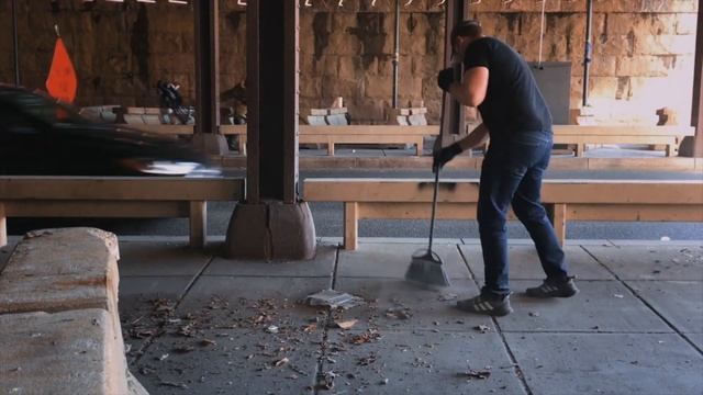Sweeping up broken glass to keep the dogs 🐶 safe смотреть онлайн
