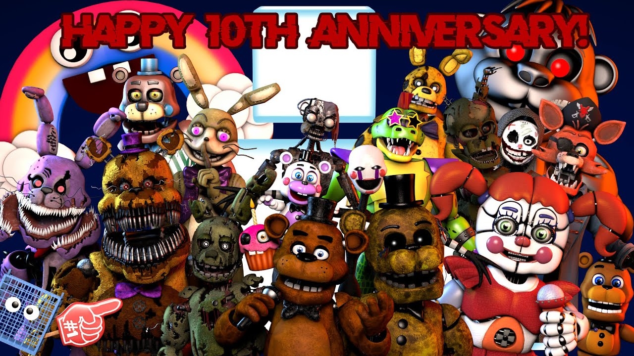 (Автор FnafAnimator47/YouTube)[FNAF/SFM]Five Nights at Freddy's 10th Anniversary!(FNAF Fanko Remix) смотреть онлайн