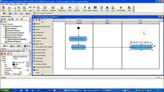 Tutorial UML - Activity Diagram Pendaftaran (Perpus) Part 1 | Visual Paradigm смотреть онлайн