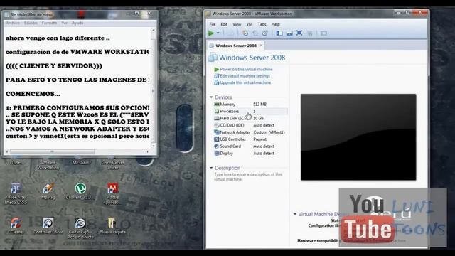 tutorial de VMWARE coneccion de servidor y cliente en red (server 2008) en español 1 parte смотреть онлайн