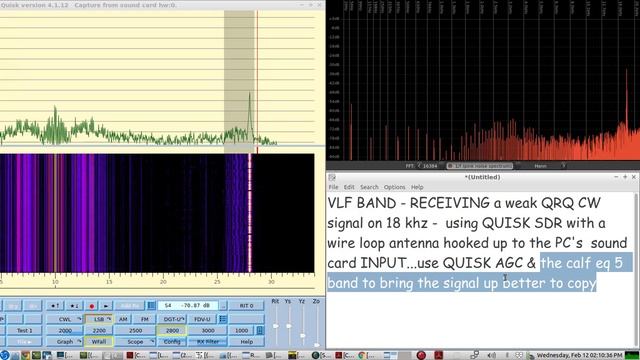 Receiving a QRQ CW signal on VLF using QUISK SDR and wire antenna attached to sound card input смотреть онлайн