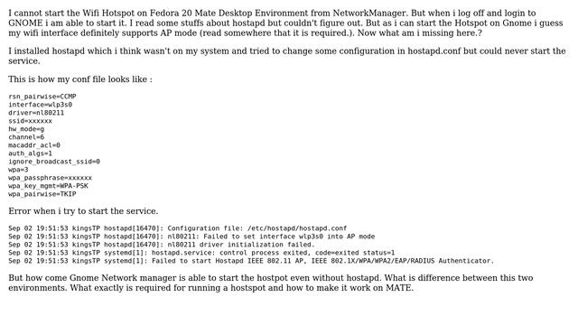 Unix & Linux: Cannot start Wifi Hotspot from Fedora 20 - MATE but works on GNOME смотреть онлайн