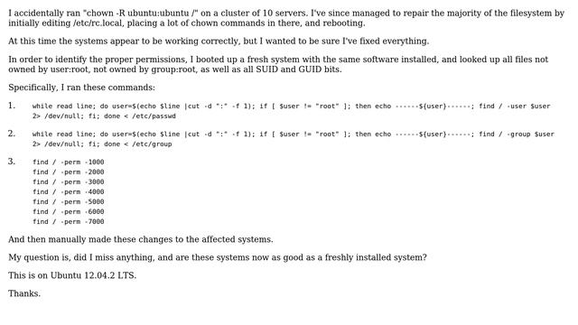 Accidentally ran "chown -R ubuntu:ubuntu /", how to repair? смотреть онлайн