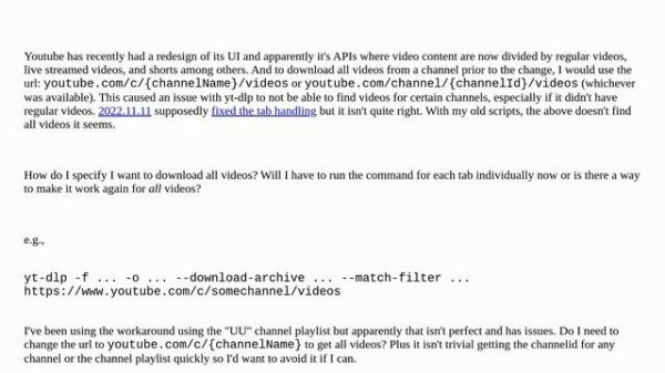 How to download all videos with yt-dlp from a youtube channel after the redesign?