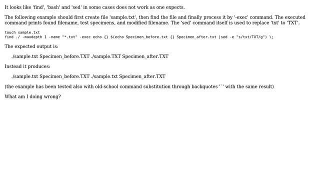 Pipelined Sed does not work on found filename inside Bash command substitution when invoked from... смотреть онлайн