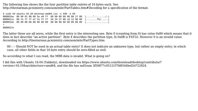Ubuntu: The MBR of the Ubuntu ISO has partition type 0, which is an invalid value смотреть онлайн