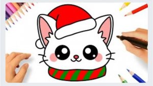 КАК ЛЕГКО НАРИСОВАТЬ МИЛОГО НОВОГОДНЕГО РОЖДЕСТВЕНСКОГО КОТА 🐈🎄