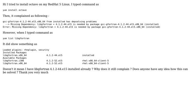 Package dependency error message when install octave on RedHat linux смотреть онлайн