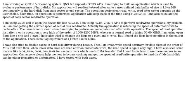 Unix & Linux: Measure hard-disk read(), write() speed without caching in QNX 6.5 смотреть онлайн