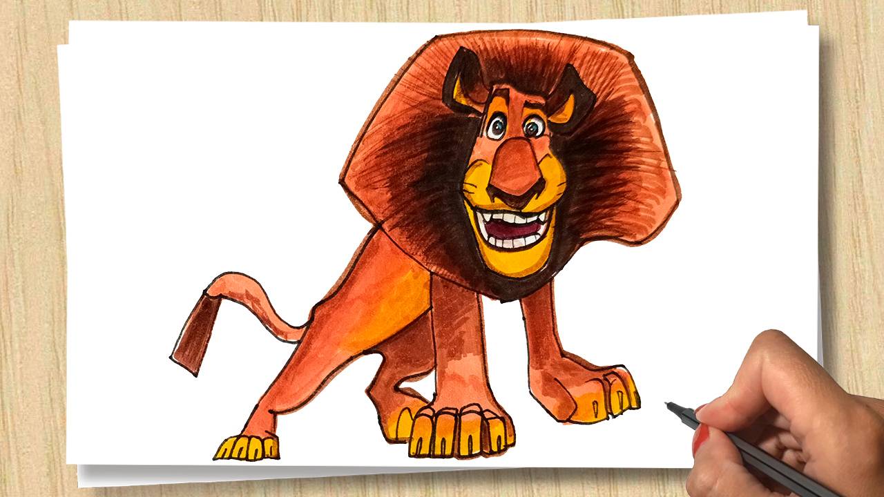Как нарисовать Льва Алекса из мультфильма Мадагаскар / How to draw ALEX from Madagascar смотреть онлайн