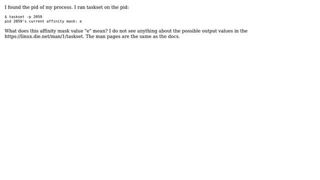 Unix & Linux: What does a taskset -p pid result of "e" mean? смотреть онлайн