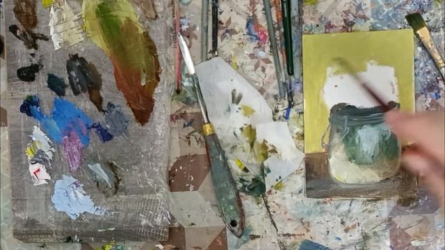 Счищаю палитру на холст. Пишу полевые цветы в банке смотреть онлайн