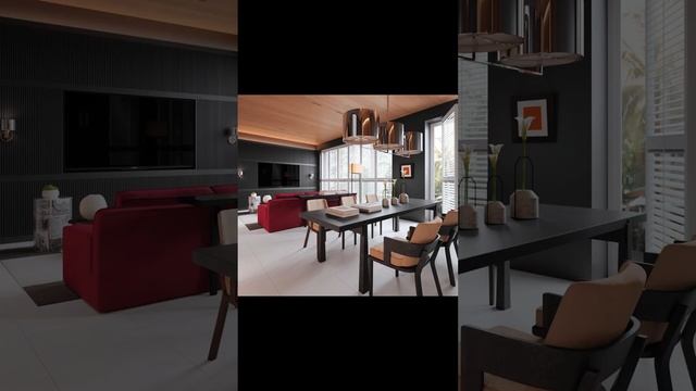 3D Interior visualization of a modern apartment with black and red смотреть онлайн