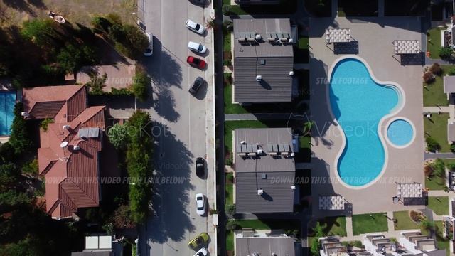 View on the tourist district in Turkey and private hotel and villas with poolside смотреть онлайн