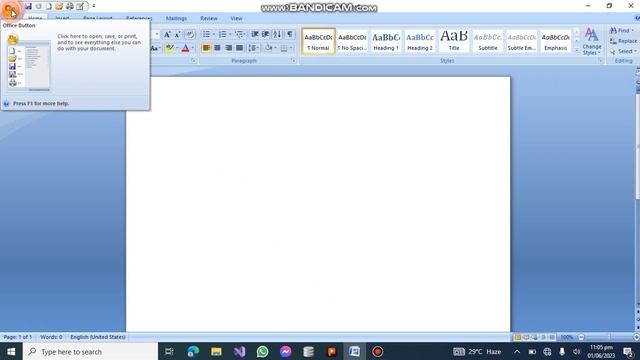 Tutorial#005 MS Word 2007 Office Button / File Menu Tools (New, Open, Save & Save As) In Pushto смотреть онлайн