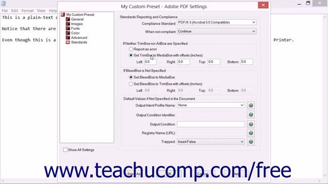 The Standards Category in Preset Adobe PDF Settings - Adobe Acrobat XI Training Tutorial Course смотреть онлайн