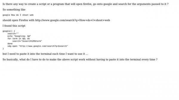 Ubuntu: Create a script to open firefox with some google search term from terminal