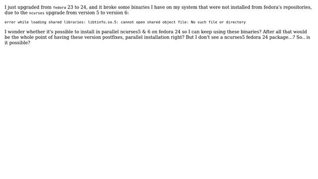 parallel install ncurses-6 & ncurses-5 on fedora 24 смотреть онлайн