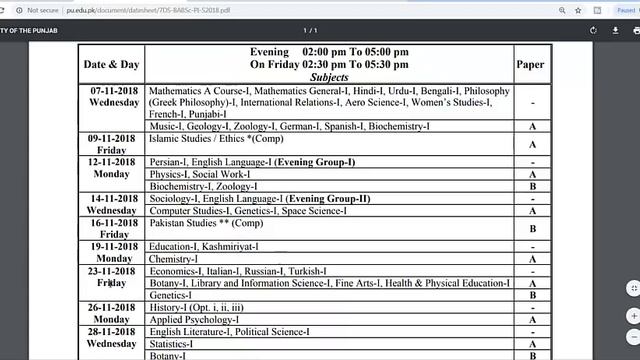 Date Sheet for the B.A./B.Sc. Part-I Supplementary Examination, 2018 - UNIVERSITY OF THE PUNJAB смотреть онлайн
