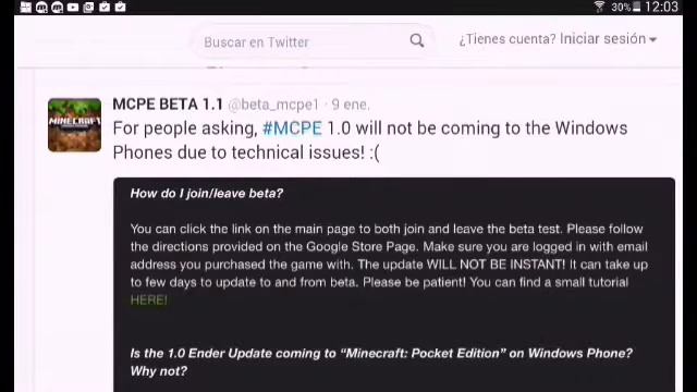 YA NO MAS MINECRAFT PE EN WINDOWS PHONE | INFORMACION смотреть онлайн