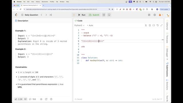 Leetcode 1614: Maximum Nesting Depth of the Parentheses смотреть онлайн