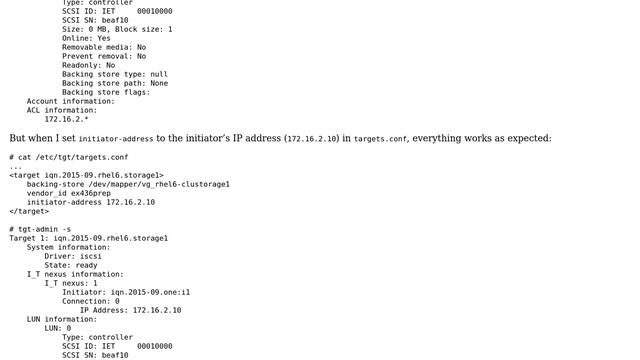 Wildcard IP addresses for an iSCSI target initiator-address doesn t seem to work on CentOS 6 смотреть онлайн
