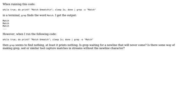 Unix & Linux: Is it possible to grep from a stream that has no new line? смотреть онлайн