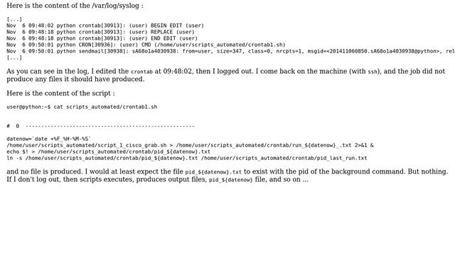 Unix & Linux: cronjob does not execute when not logged in смотреть онлайн