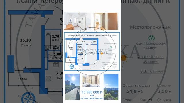 Продается 2х комнатная видовая квартира в 5 минутах от метро Приморская #недвижимость #ипотека смотреть онлайн