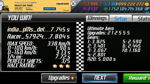 Drag racing game V 3.11.1, Level 9, 1/4 Mile Car Altimate Aero Neu Tuning Time 7.744 смотреть онлайн