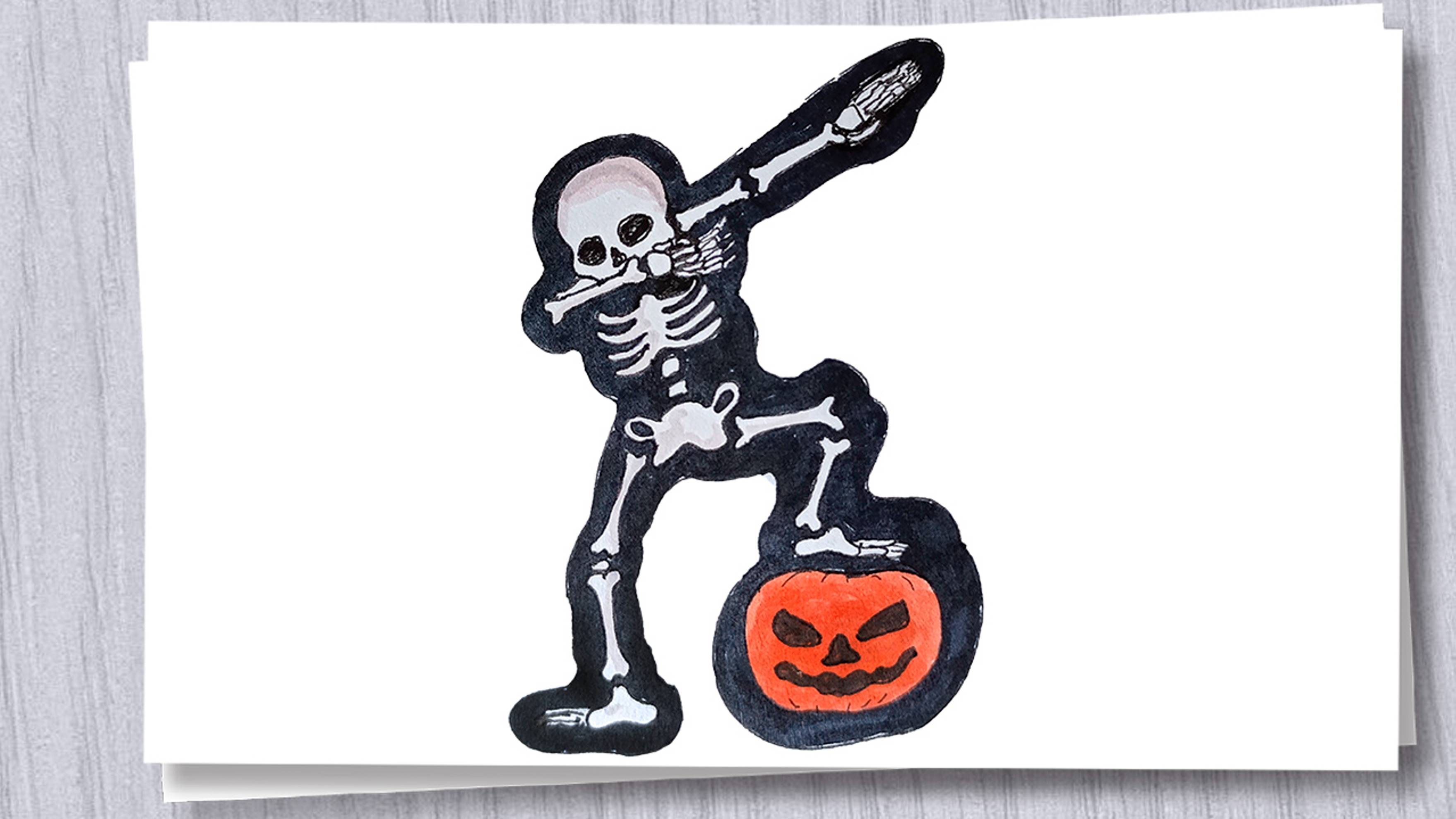 Рисунок на Хэллоуин / Рисуем Скелета смотреть онлайн