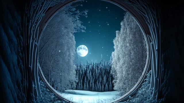Window view of snowfall in the forest | Full Moon | Relaxing | Cozy смотреть онлайн