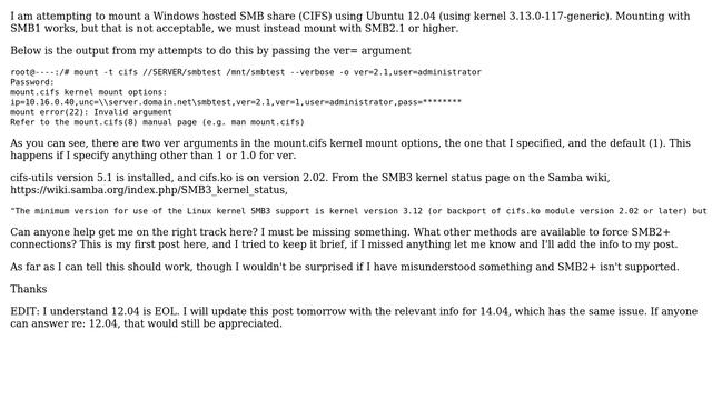 Ubuntu: Mounting Windows Share using SMB 2.1 or greater смотреть онлайн