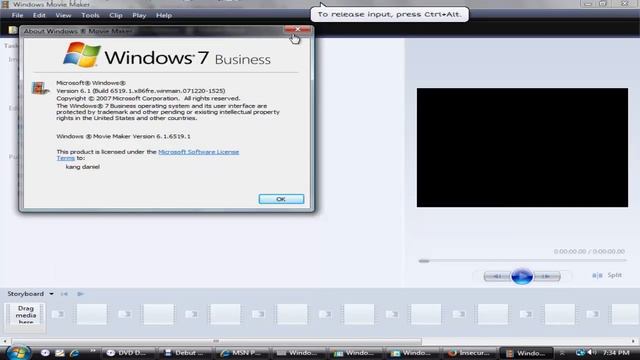 Windows 7 Business (Milestone 1) Build 6519 in VMWare workstation смотреть онлайн